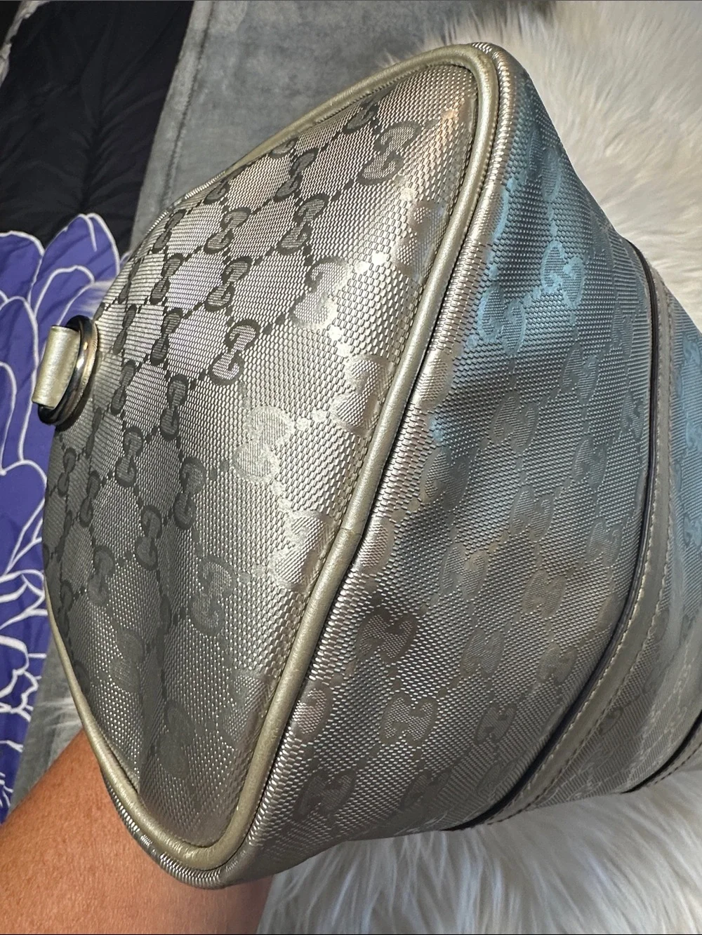 EUC Gucci Metallic Silver GG Imprimé Joy Boston Bag w/ detach strap 🩶 Offers?